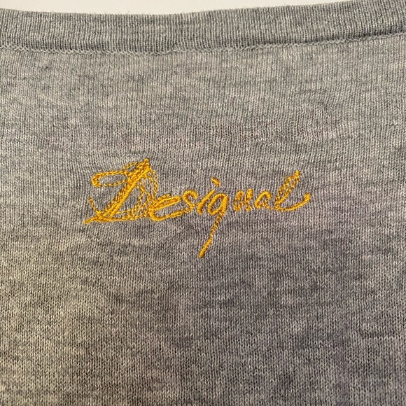 Desigual Sz M Gray Multicolor Cotton Sweater with Gold Stitch Detail - Picture 4 of 4